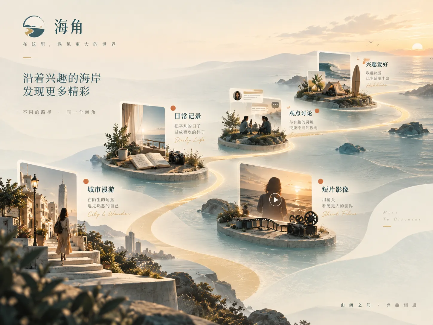 傍晚旧街与城市灯火